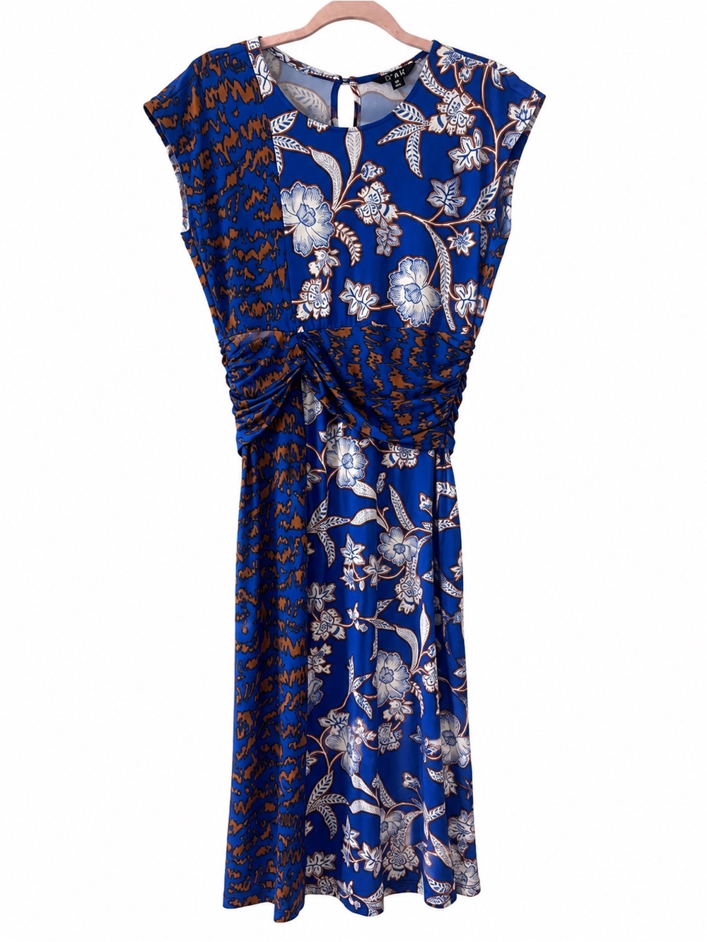 IMAN Blue Mixed Print Ruched Midi Dress | Size Medium